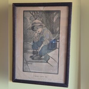 Vtg Framed Victor C. Anderson "Nobody Loves Me" 1905 Hand Colored Lithograph